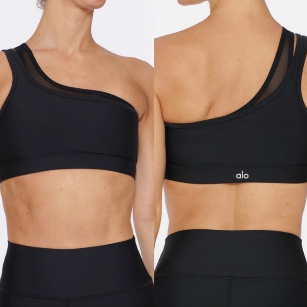 Alo Yoga Women's Airlift Excite One-Shoulder Sports Bra, Black, M